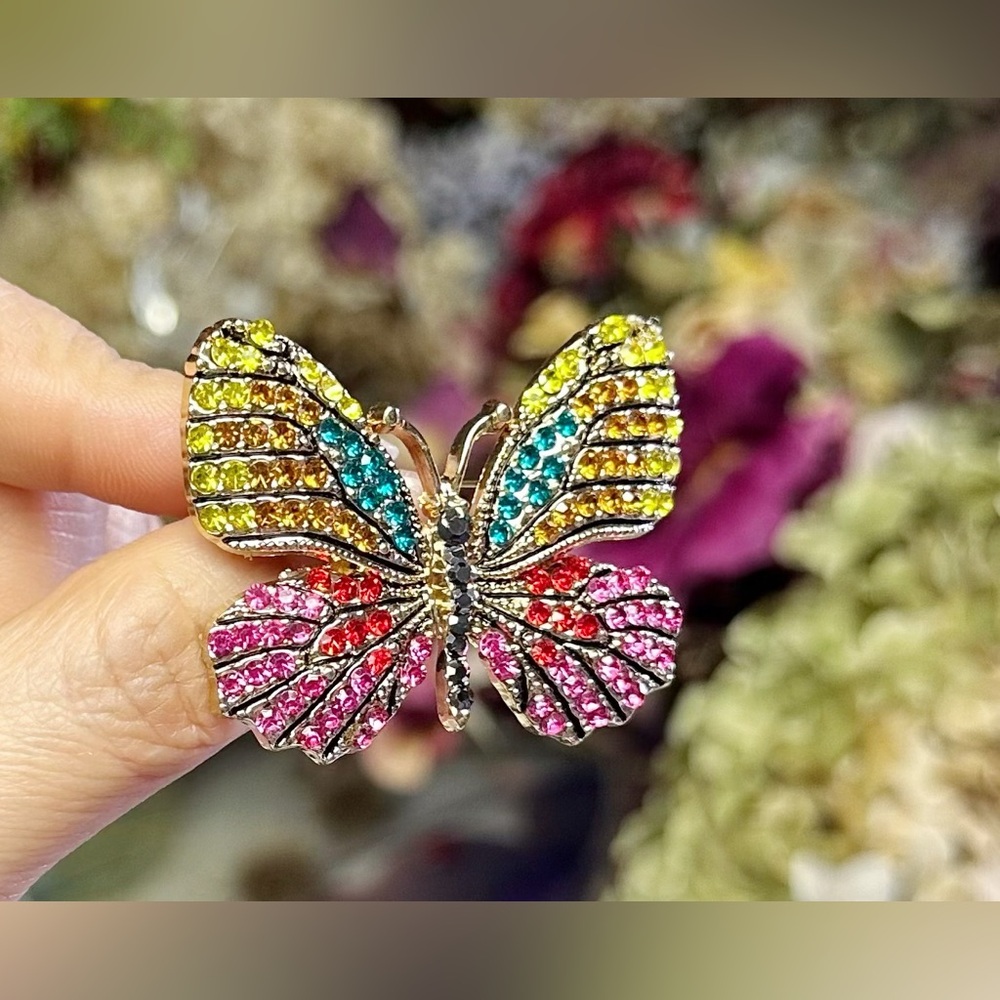 New Colorful Rhinestone Butterfly Brooch - Picture 6 of 8